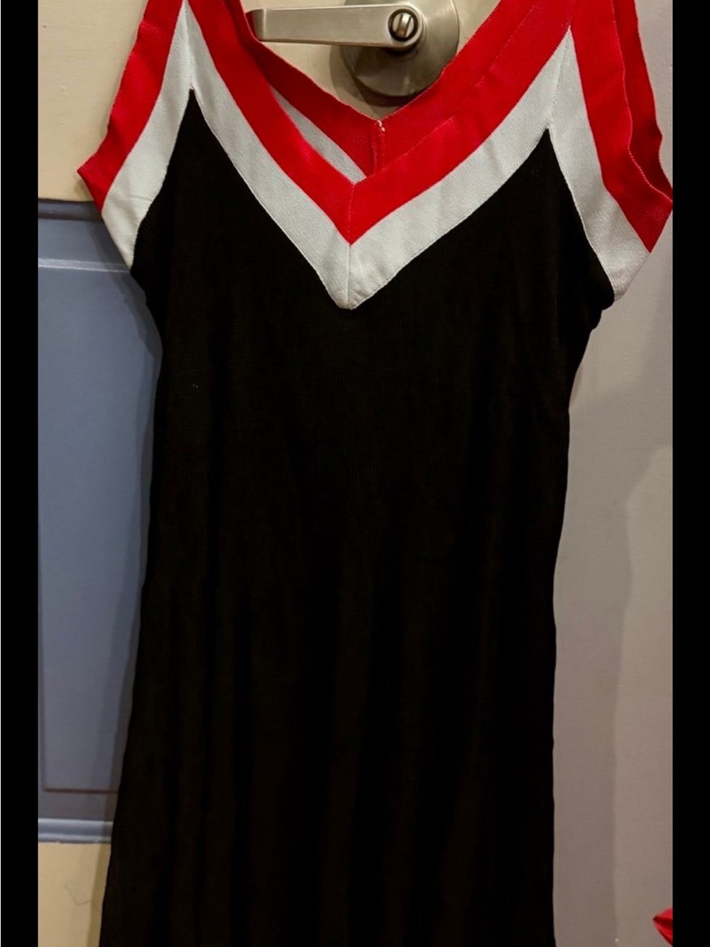 Catherine Malandrino Black Red White V-Neck Spaghetti Strap Dress XL